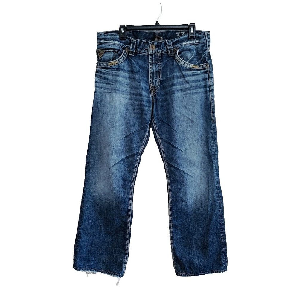 Silver Jeans Zac Straight Leg Men's 33x30 Denim  Distressed Blue Jeans